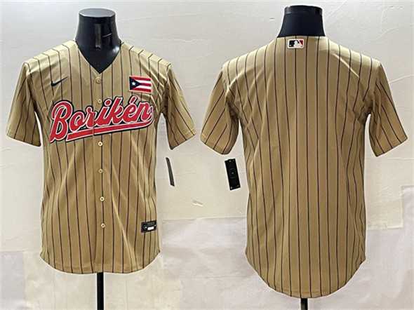 Men%27s Puerto Rico Blank Tan 2023 World Baseball Classic Stitched Jersey